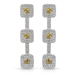 14KT White Gold 1.13ctw Yellow Sapphire and Diamond Earrings