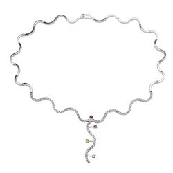 14KT White Gold Multi Color Sapphire and Diamond Necklace