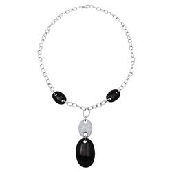 14KT White Gold 60.58ctw Onyx and Diamond Necklace