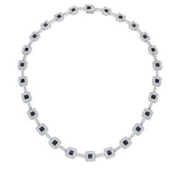 14KT White Gold 5.30ctw Blue Sapphire and Diamond Necklace
