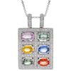 Image 1 : 14KT White Gold 3.60ctw Multi Color Sapphire and Diamond Pendant with Chain