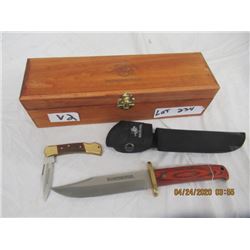 V2 Winchester Set of Hunting Knives & Wood Case & Holster Never Used