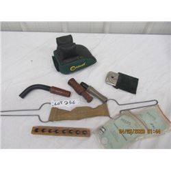 FFF 1) Gun Rest 2) 3 Goose Calls 3) Hand Warmer 4) VIntage Bird Carrier 5) Peeps Barrel Colormanator
