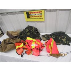 BBB 1) Camo Vest 2) 4- Orange Safety Vest 3) Camo Material 4)2 -Canvas Carriers 5) Bird Carrier