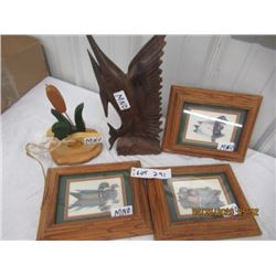 MNO Ducks Unlimited Wood Oranments, Wood Swordfish Ornament, 3 Pictures Ducks 8" x 10"
