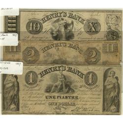 Henrys Bank $1, $2 and $10 dated 1837.