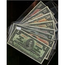 Complete 1937 set including $1, $2, $5,