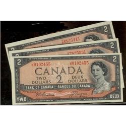Lot of 3 x BC-38a  1954  $2  notes.  Be