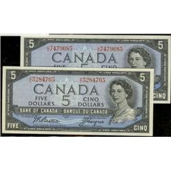 Lot of 2 x 1954 $5 Beattie-coyne CBN no