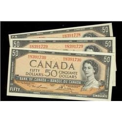 Lot of 3 consecutive 1954  $50  Lawson-