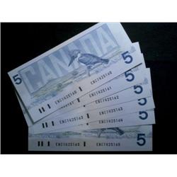 Lot of 6 consecutive 1986 $5 BC-56a Cro