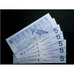 Lot of 6 x replacement 1986 $5 notes.  