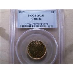 1912 $5 Gold  PCGS AU58, well struck wi