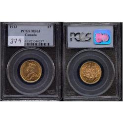 1913 $5 Gold  PCGS MS63