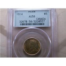 1914 $5 Gold PCGS AU58, well struck wit