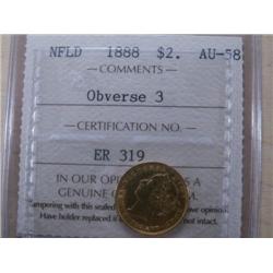 $2 Gold 1888 Obverse# 3 ICCS AU58 well 
