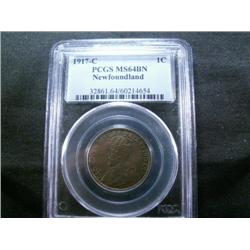 Nfld. 1¢  1917c  PCGS MS64BN. Lustrous 