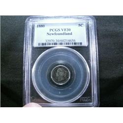 Nfld 5¢  1880 PCGS VF30 Toned, scarce d