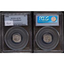 1888  5 cents  PCGS AU58PQ+.  Brilliant