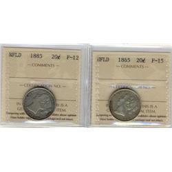 Nfld  20¢  1865 ICCS F15 and 1885 ICCS 