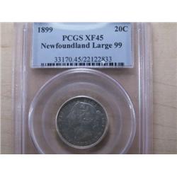 Nfld 20¢ 1899 Large 99 PCGS EF45 light 