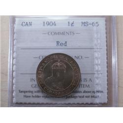 1904 1¢ ICCS MS65Red  90% red lustre, a