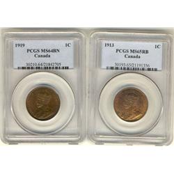 1913  PCGS MS65RB and 1919 PCGS MS64BN