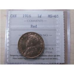 1916 1¢ ICCS MS65Red  90% red lustre, a