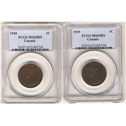 Lot of 2 coins.  1918 and 1919 both PCG