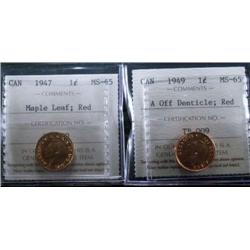 1949 A off denticle, 1947 Maple leaf, B