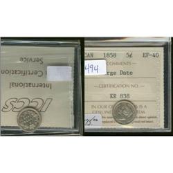 1858 LD 5¢ ICCS EF40  Brilliant with ve