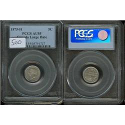 1875H LD 5¢ PCGS AU55  Very scarce vari
