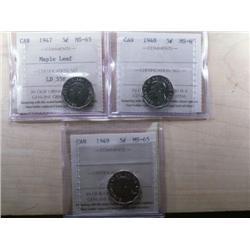 1947 ML, 1948, 1949 All ICCS MS65, thre