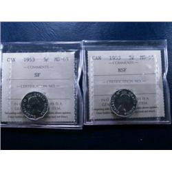 1953 SF and 1953 NSF both ICCS MS65.  T