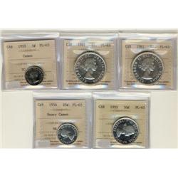 Lot of 5 ICCS proof-like coins.  Includ