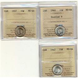 Lot of 3 ICCS graded coins including an