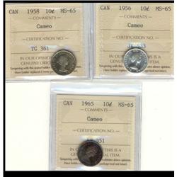 Lot of 3 ICCS MS65 Cameo pieces includi