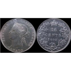 1880H Wide 25¢ ICCS AU50  Brilliant wit