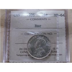 1936 Bar ICCS MS64   Very rare this nic