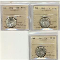 A nice trio of ICCS graded coins. 1942,