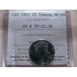 CH-TT-25.3B  1965 25¢ Test Token round 