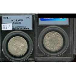 1872H 50¢ PCGS AU50 mostly brilliant wi