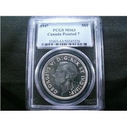 1947 Pointed 7  PCGS MS63 .  Fully bril
