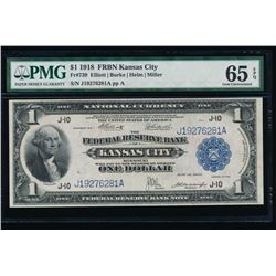 1918 $1 Kansas City Federal Reserve Bank Note PMG 65EPQ