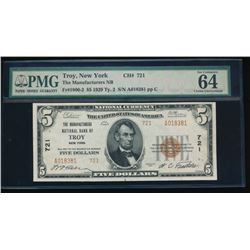 1929 $5 Troy National Bank Note PMG 64EPQ