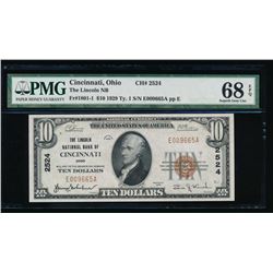 1929 $10 Cincinnati National Bank Note PMG 68EPQ