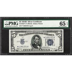 1934B $5 Silver Certificate STAR Note Fr.1652* PMG Gem Uncirculated 65EPQ