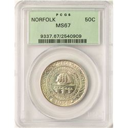 1936 Norfolk Bicentennial Commemorative Half Dollar Coin PCGS MS67 Old Green Holder