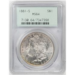 1881-S $1 Morgan Silver Dollar Coin PCGS MS64 Old Green Holder