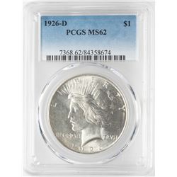 1926-D $1 Peace Silver Dollar Coin PCGS MS62